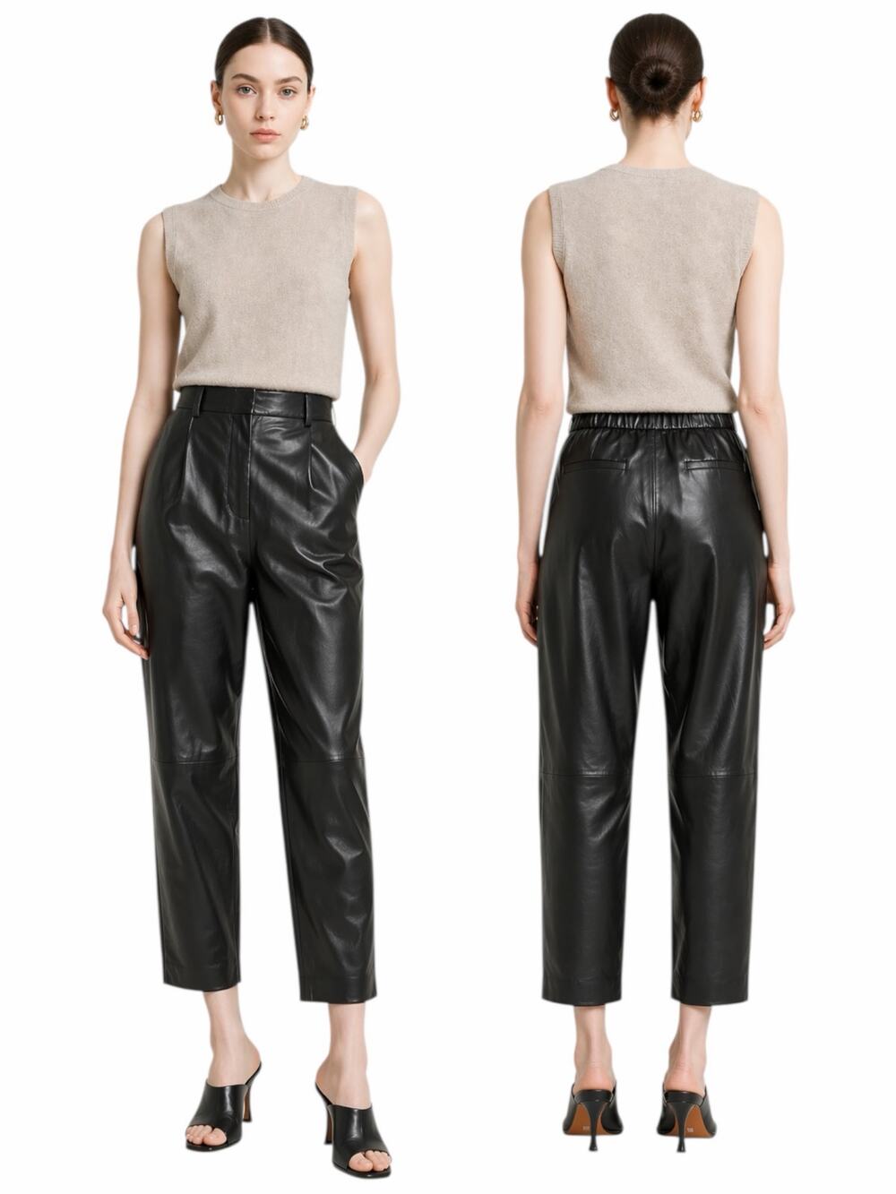 Altuzarra Sidney Crop Straight Leg Lamb Leather Pants Black Size 38/ US 6